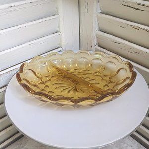 Vintage 70s Amber Colored  Glass Divided Dish